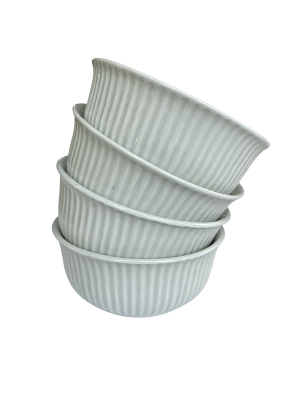 Pier 1 Mini Ceramic Prep Bowls Set of 4 off white vertical ribbed pattern